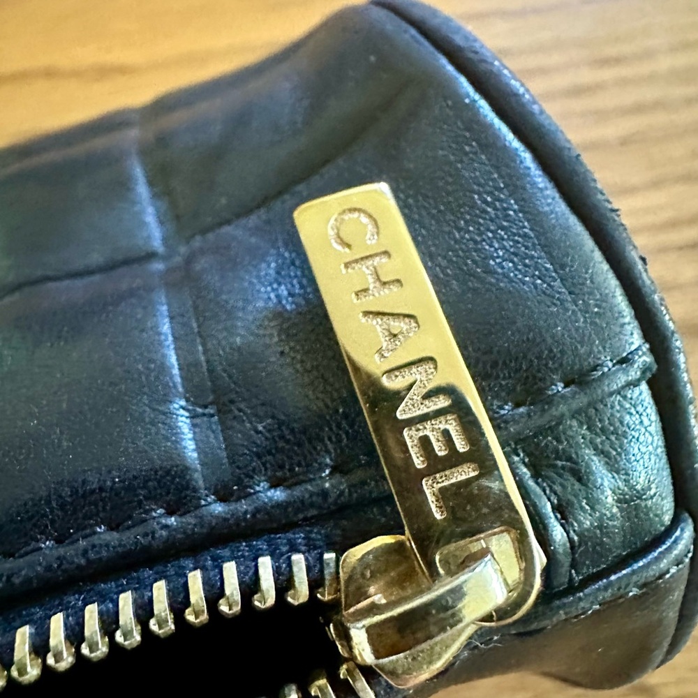 Vintage Chanel Black Leather Cosmetic Bag
